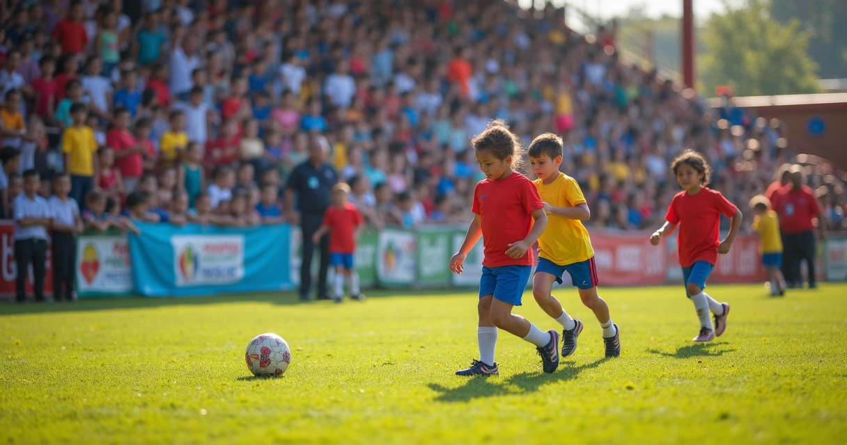 Crianças participando de campeonato de futebol na escola