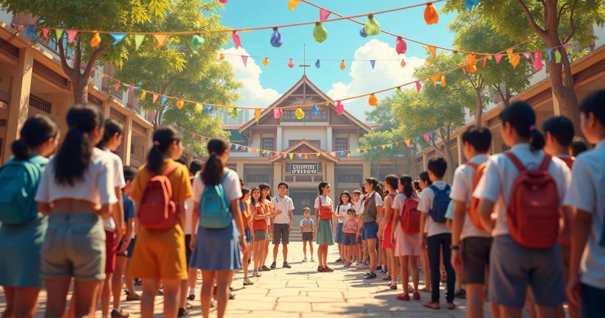 Foto de evento de idiomas reunindo pessoas em ambiente escolar 