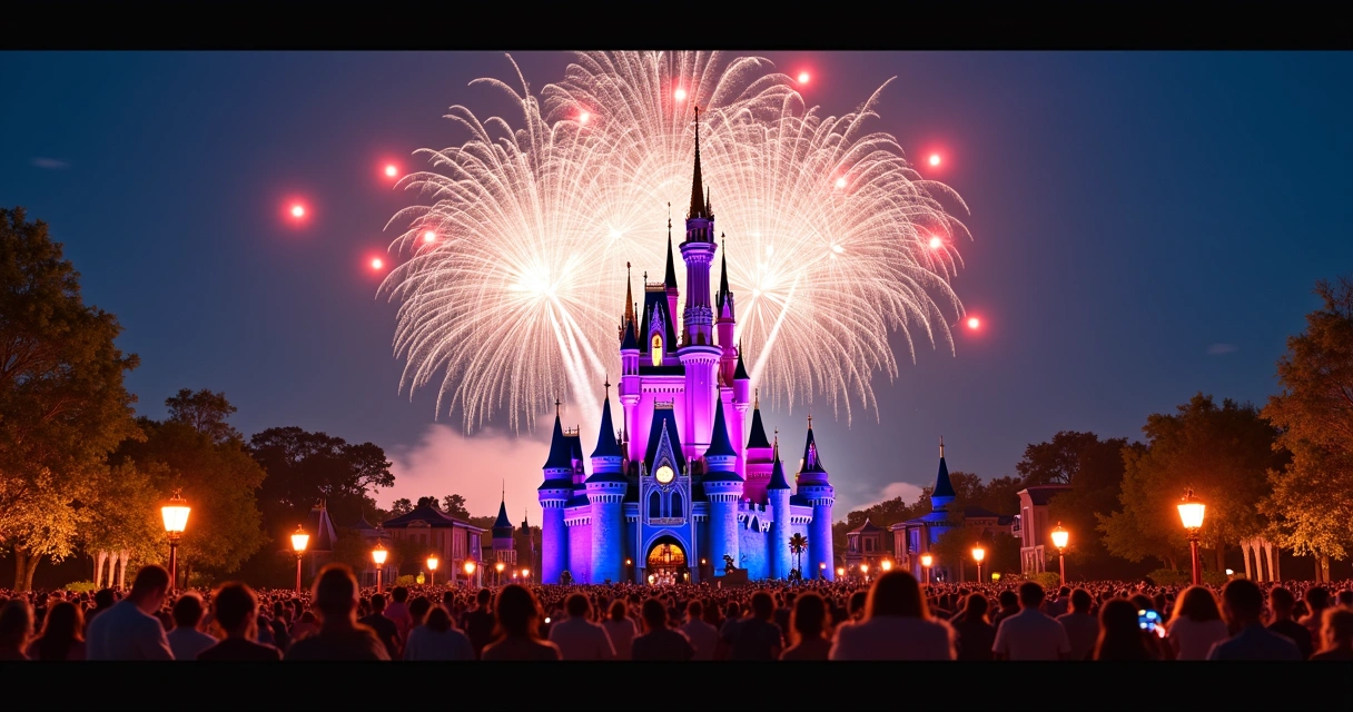 Evento noturno especial na Disney com fogos de artifício 