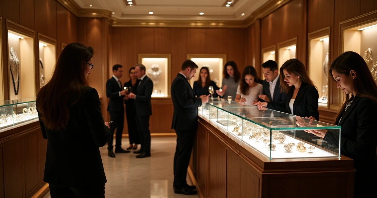 Clientes em evento exclusivo de joalheria 