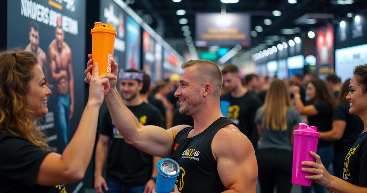 Evento fitness com participantes usando coqueteleiras 