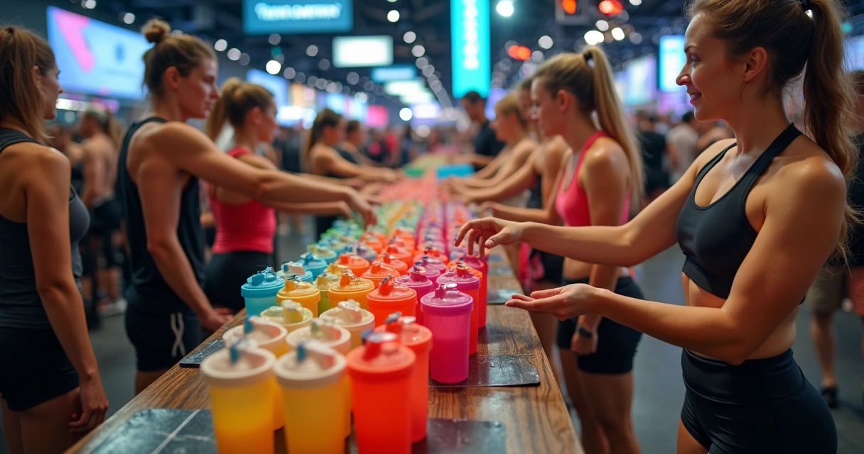 Distribuição de coqueteleiras personalizadas em evento fitness 
