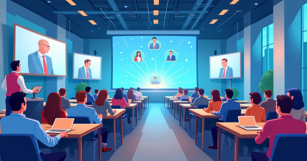 Equipe técnica conectando presencial e digital em evento híbrido