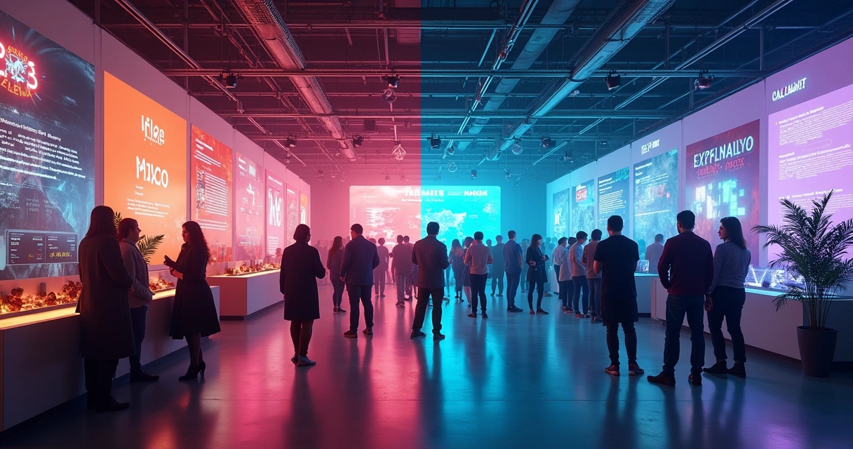 Estande físico e interface digital integrados em feira híbrida 