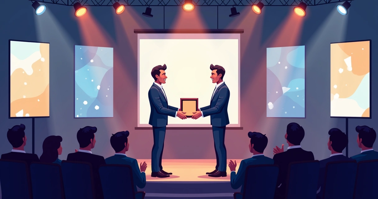 Cerimônia de homenagem em evento corporativo, entrega de placa 