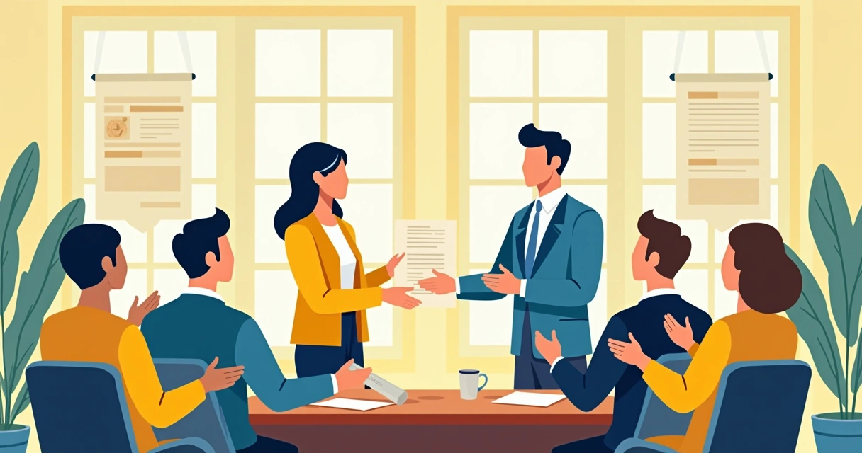 Equipe de escritório contábil premiando cliente por indicação 