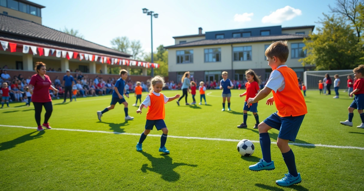 Crianças participando de evento esportivo escolar