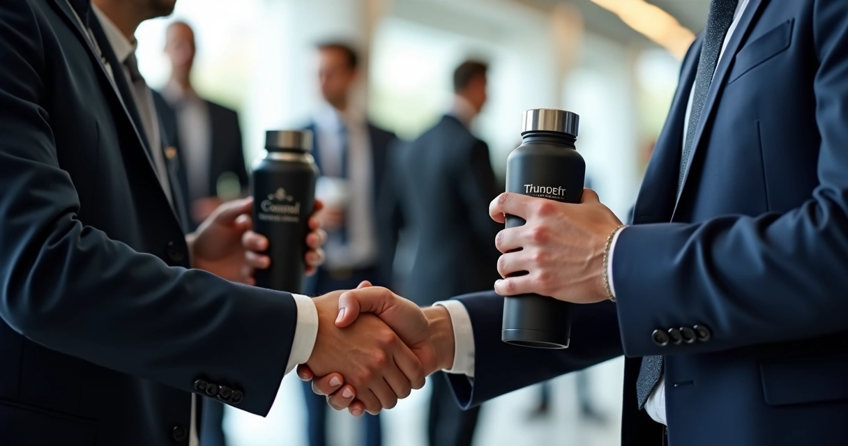 Entrega de brinde personalizado durante evento jurídico 