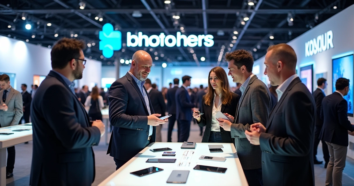 Lojistas e fornecedores conversando em evento de tecnologia de celular