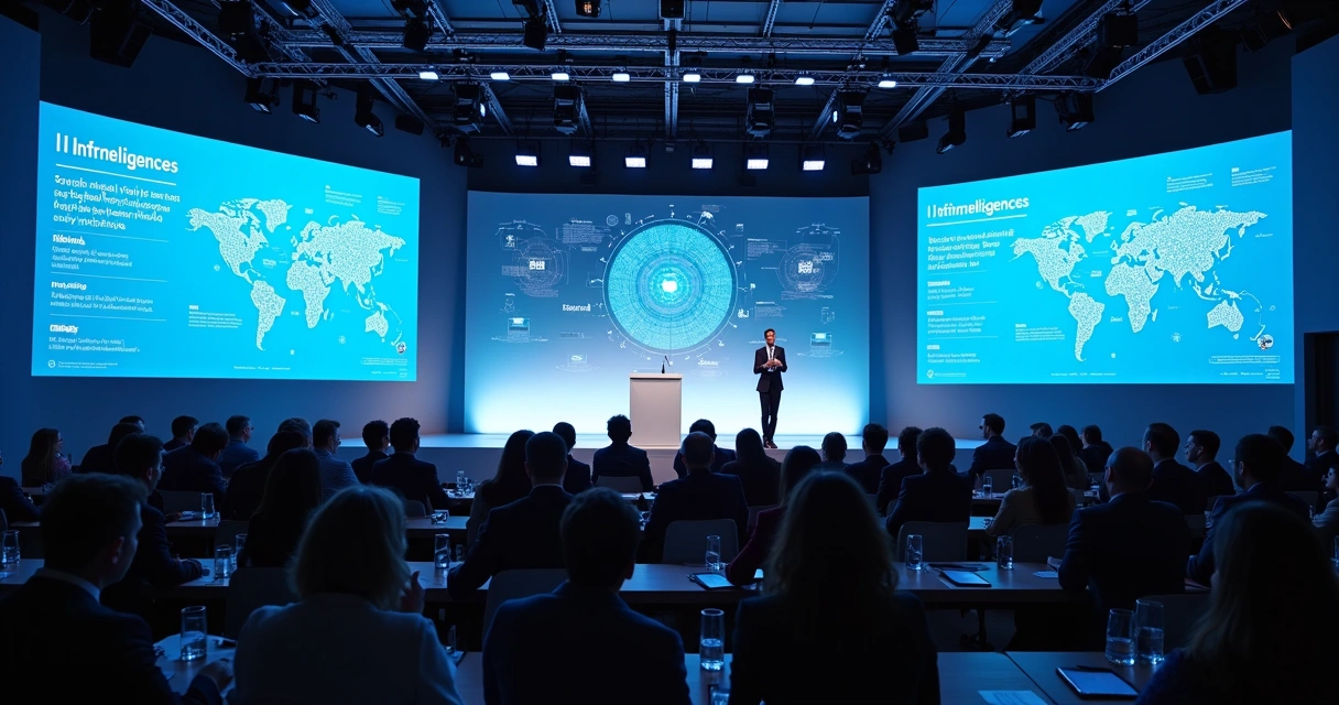 Palestrante apresentando estratégias de IA para um público em evento de marketing