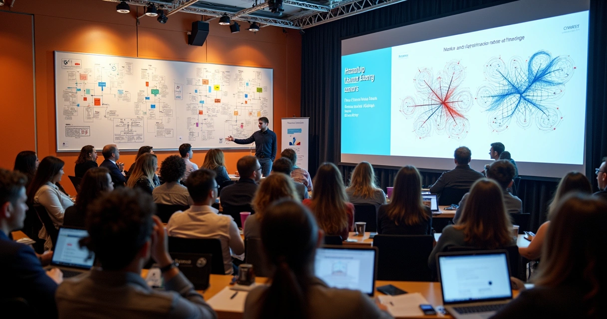 Profissionais de marketing em conferência sobre IA e redes sociais em San Diego