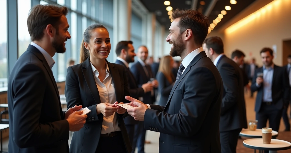 Advogados em evento de networking conversando 