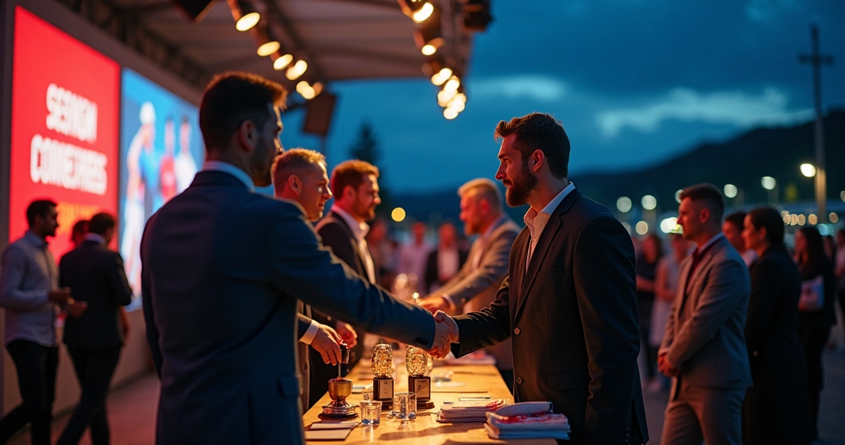 Atletas e gestores em evento de networking esportivo 