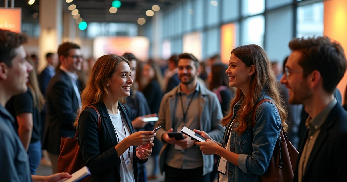 Estudantes conversando em evento de networking 