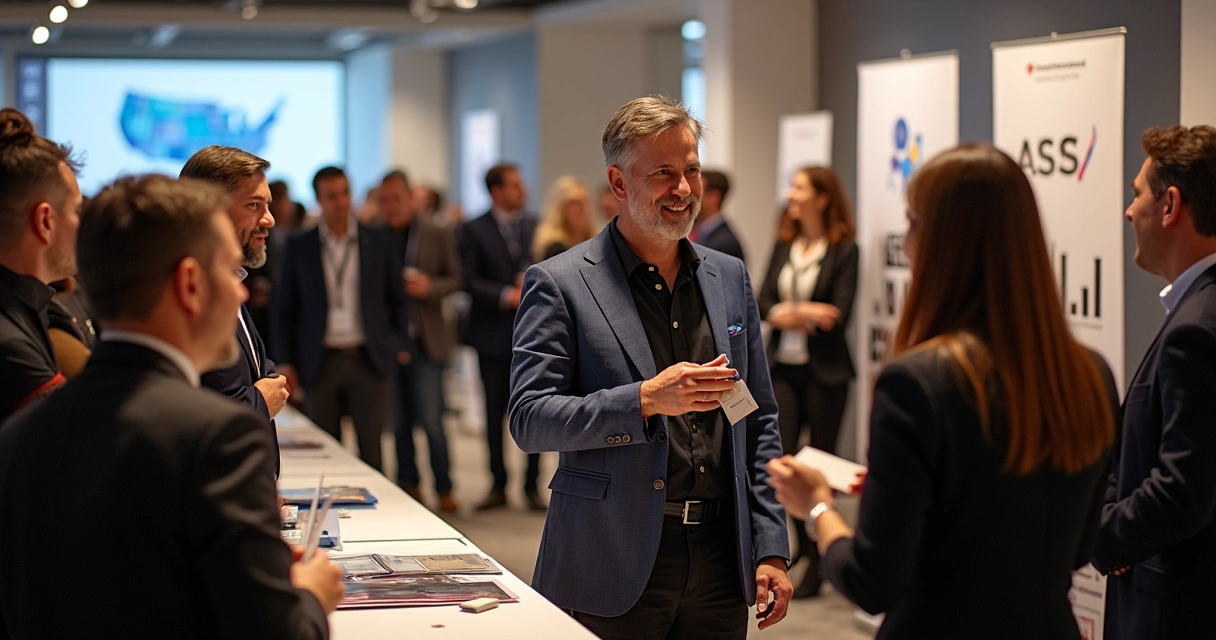 Networking presencial em evento corporativo