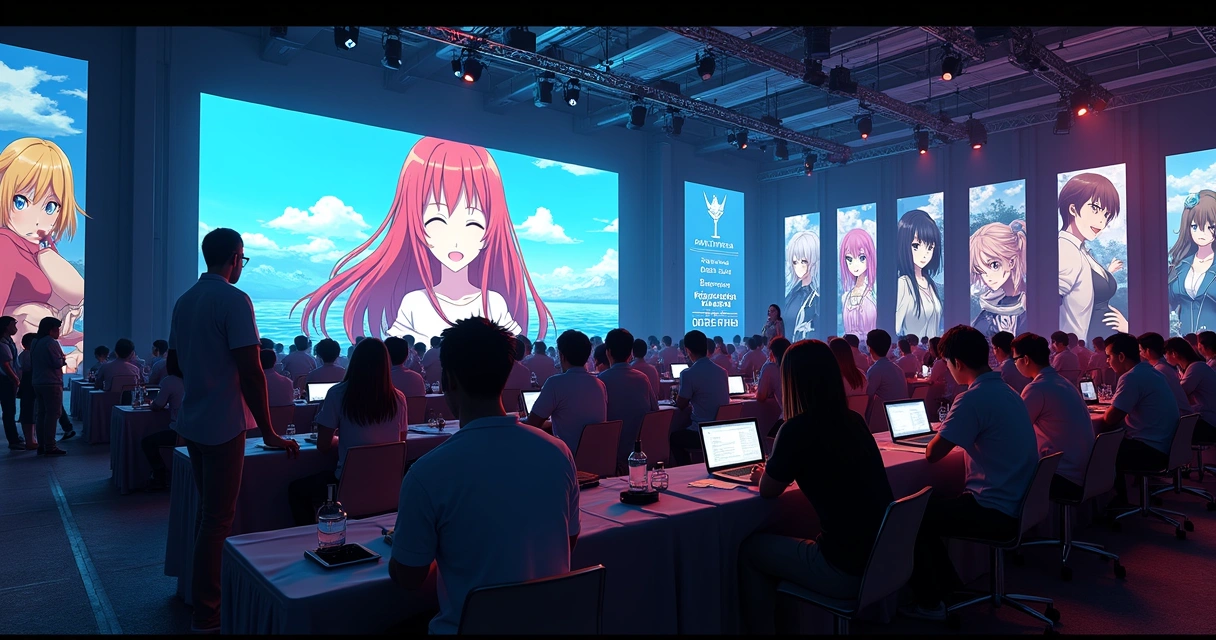 Evento otaku no Brasil com fãs de anime assistindo juntos e discutindo legendas 