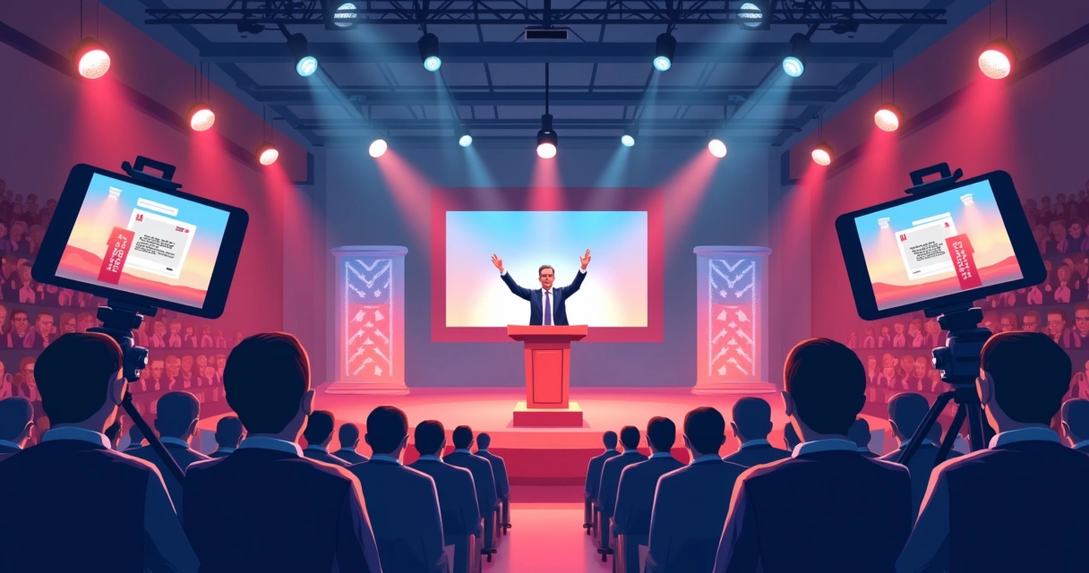 Evento político presencial com plateia e transmissão ao vivo para redes sociais 