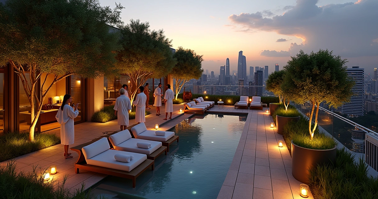 Evento privativo no spa urbano em rooftop com vista para a cidade 