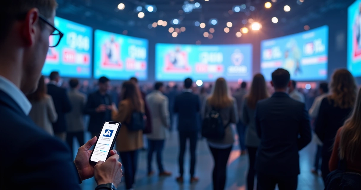 Votação digital durante evento com pessoas usando o celular 