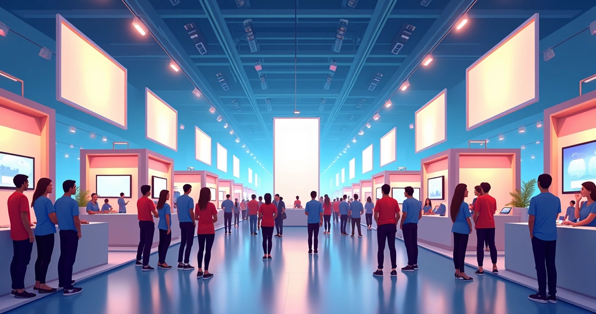 Time em feiras corporativas usando camisetas padronizadas 