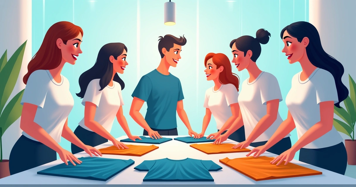 Equipe de evento corporativo usando camisetas personalizadas 