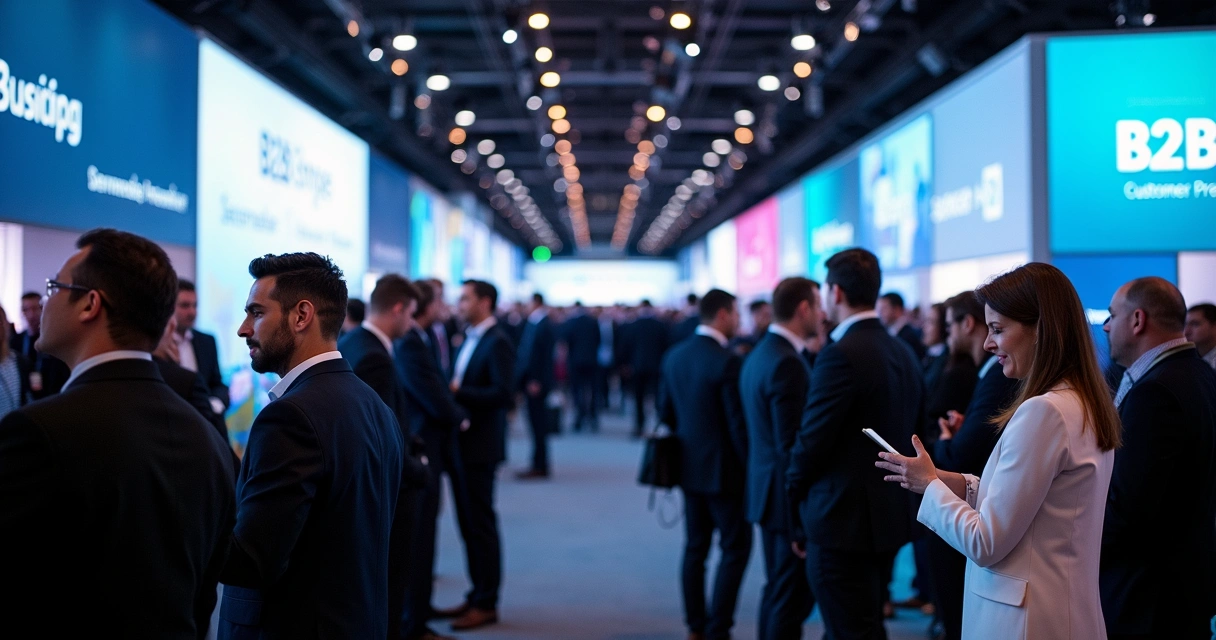 Profissionais conversando em evento de networking empresarial 