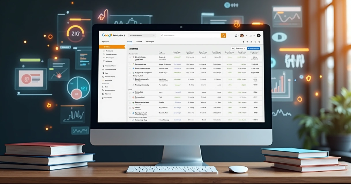 Exemplo de painel de eventos do Google Analytics com interações do usuário destacadas 