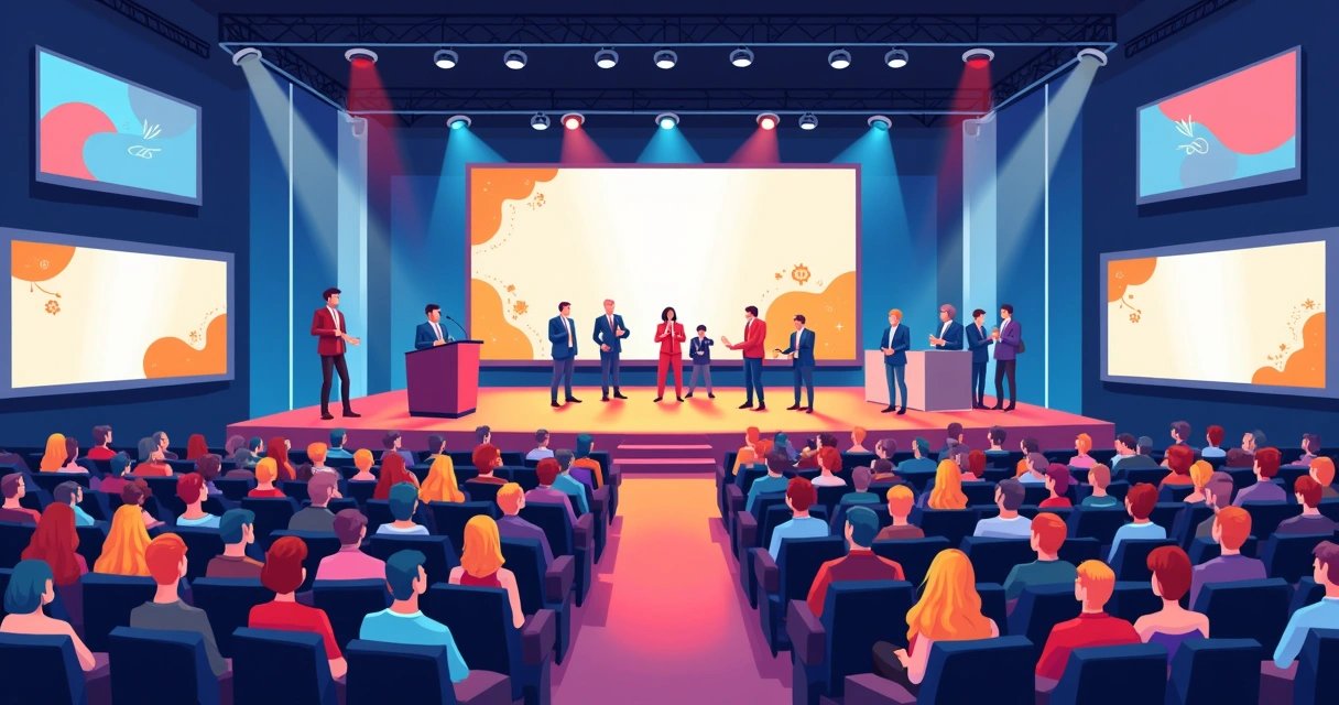 Evento conjunto com representantes de sindicatos e conselhos no palco 