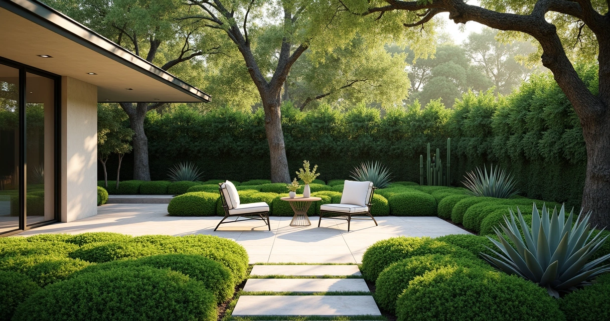 Evergreen shrubs and ground covers in a Texas garden 