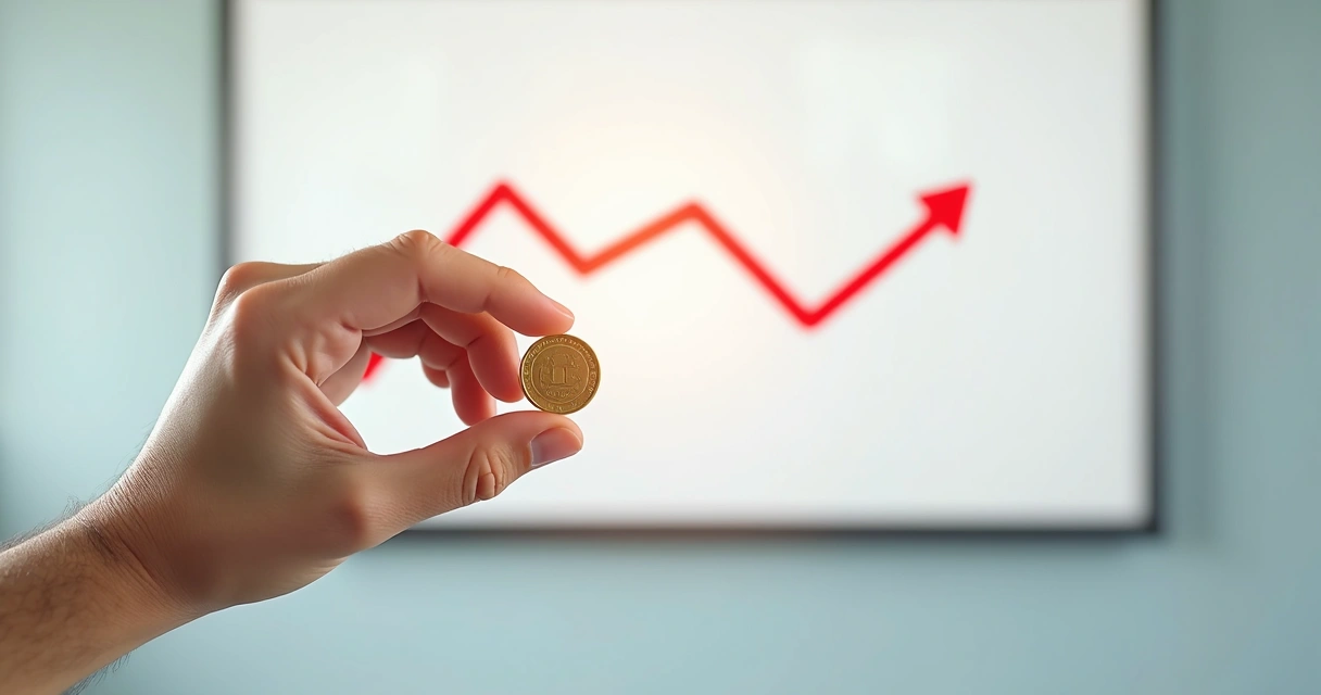 Gráfico caindo em vermelho e mão segurando moeda economizando dinheiro 