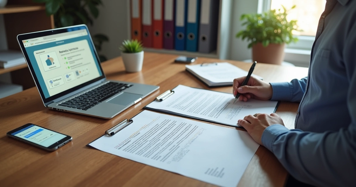 Proprietário analisando contrato de aluguel com inquilino em ambiente profissional 