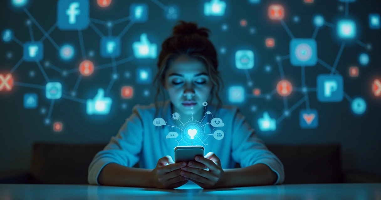 Pessoa usando celular com escudo digital protegendo das redes sociais 