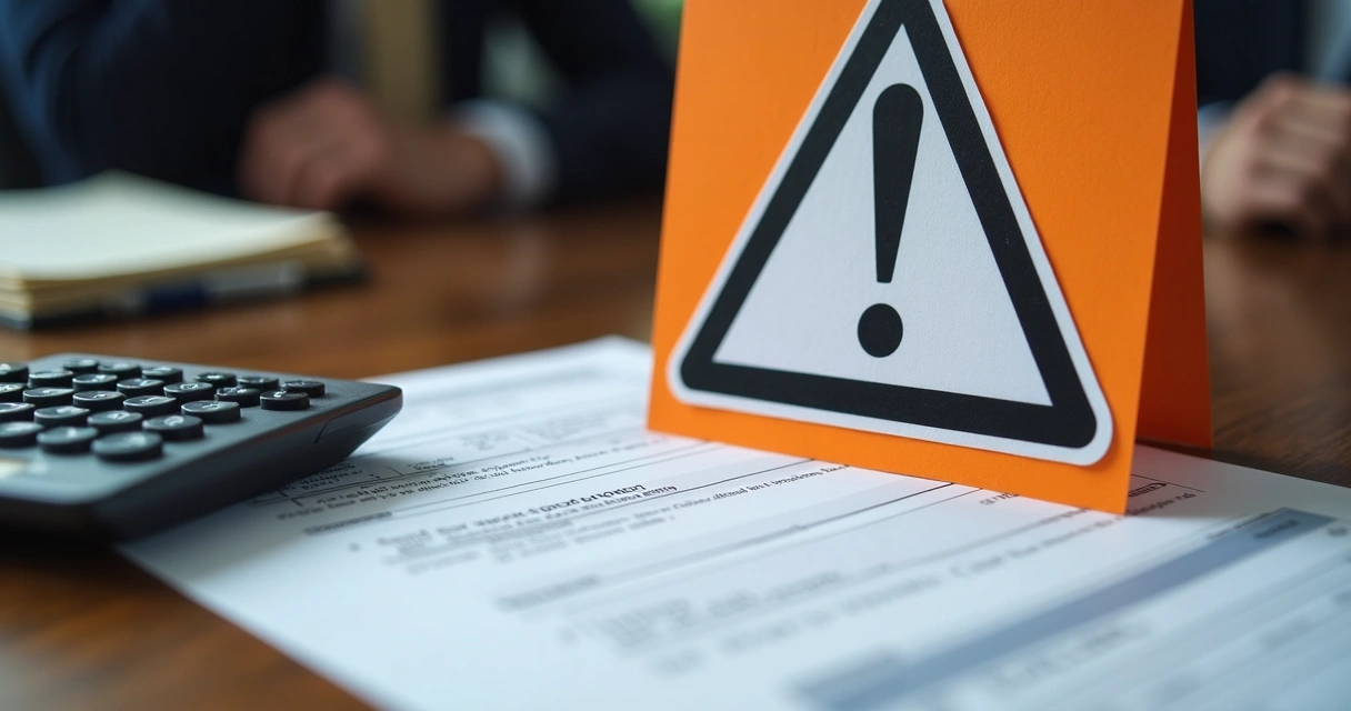 Sinal de advertência de multa ao lado de calculadora e documentos 