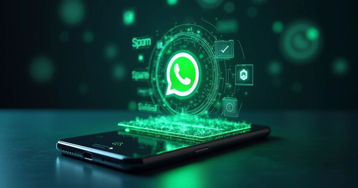 Tela de WhatsApp com selo verde de verificado protegida por escudo digital 