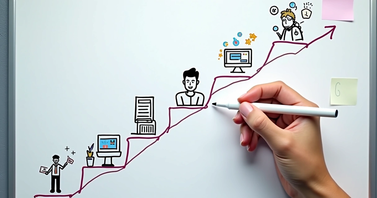 Representação gráfica do crescimento profissional e carreira de assistente virtual 