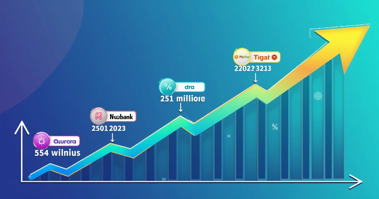 Tabela ilustrada mostrando crescimento do número de contas digitais e fintechs no Brasil de 2021 a 2023.