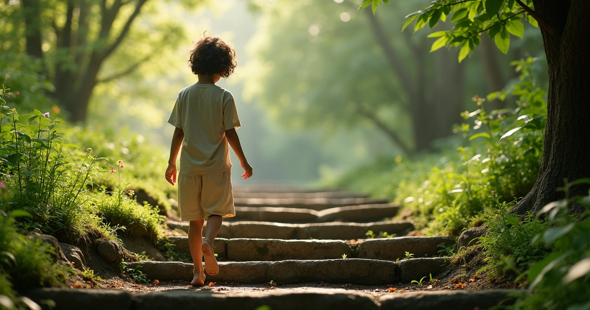 Pessoa subindo escada, símbolo de progresso emocional