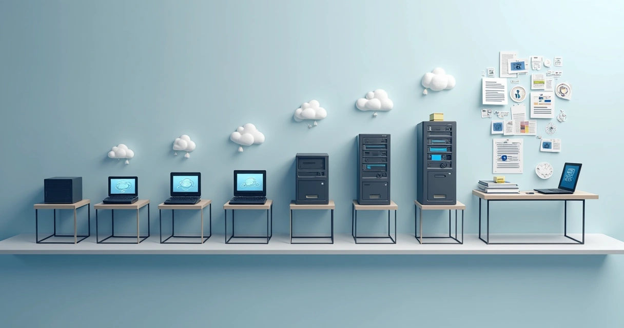 Linha do tempo mostrando a evolução de sistemas ERP em ambientes de trabalho 