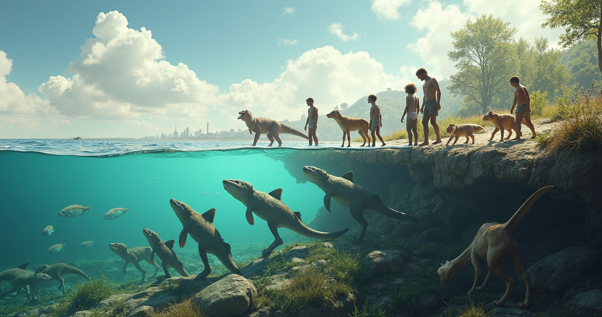 Representação de evolução de espécies animais em diferentes ambientes 