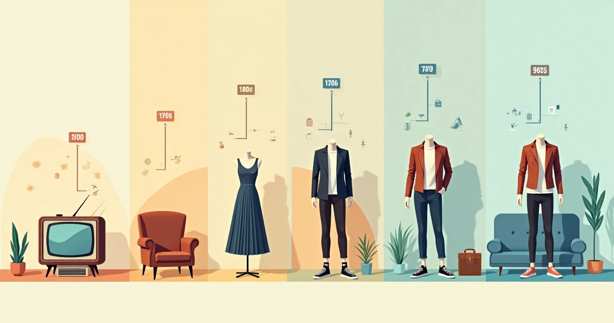 Linha do tempo de figurinos de séries clássicas em diferentes décadas lado a lado 