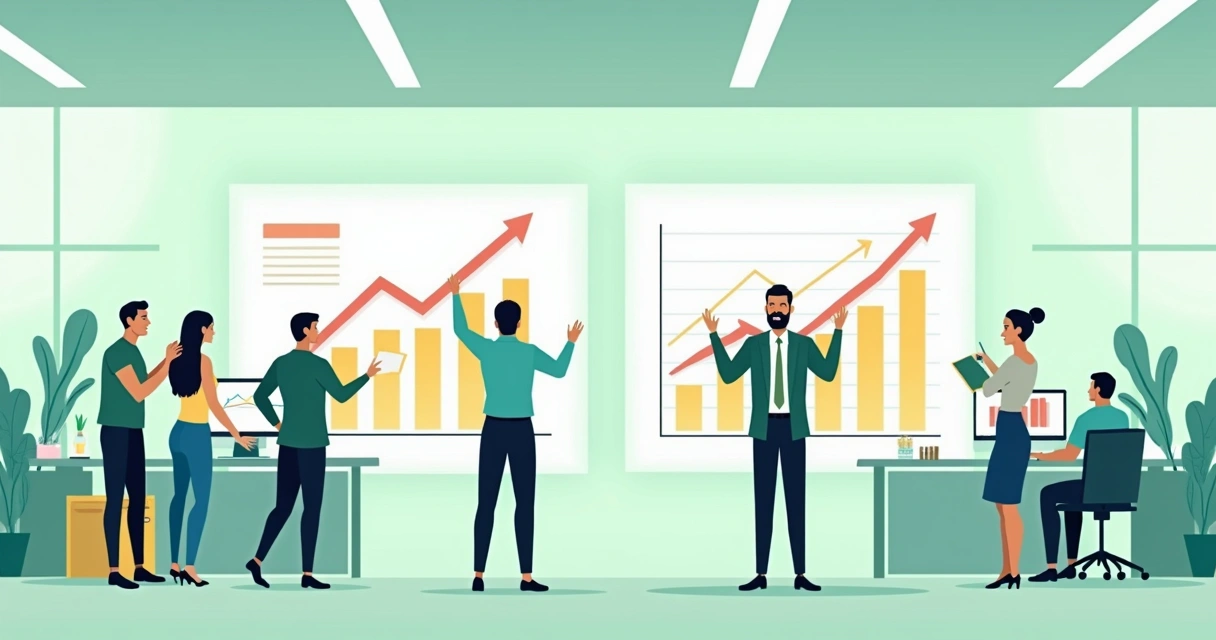 Ilustração de gráfico de evolução, setas mostrando melhoria em indicadores de gateways 
