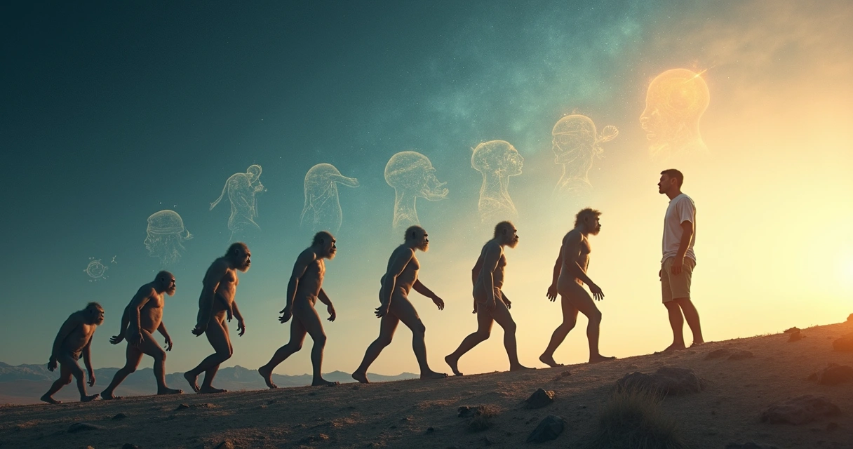 Linha do tempo da evolução humana integrando corpo, cérebro e consciência 