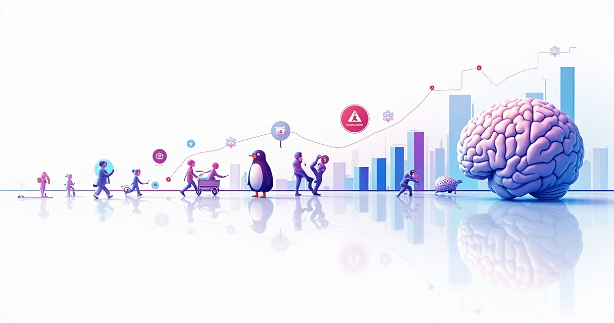 Ilustração de linha do tempo evolutiva de algoritmos e IA em SEO 