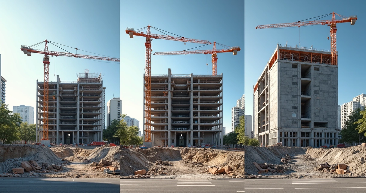 Sequência visual da evolução de uma obra 