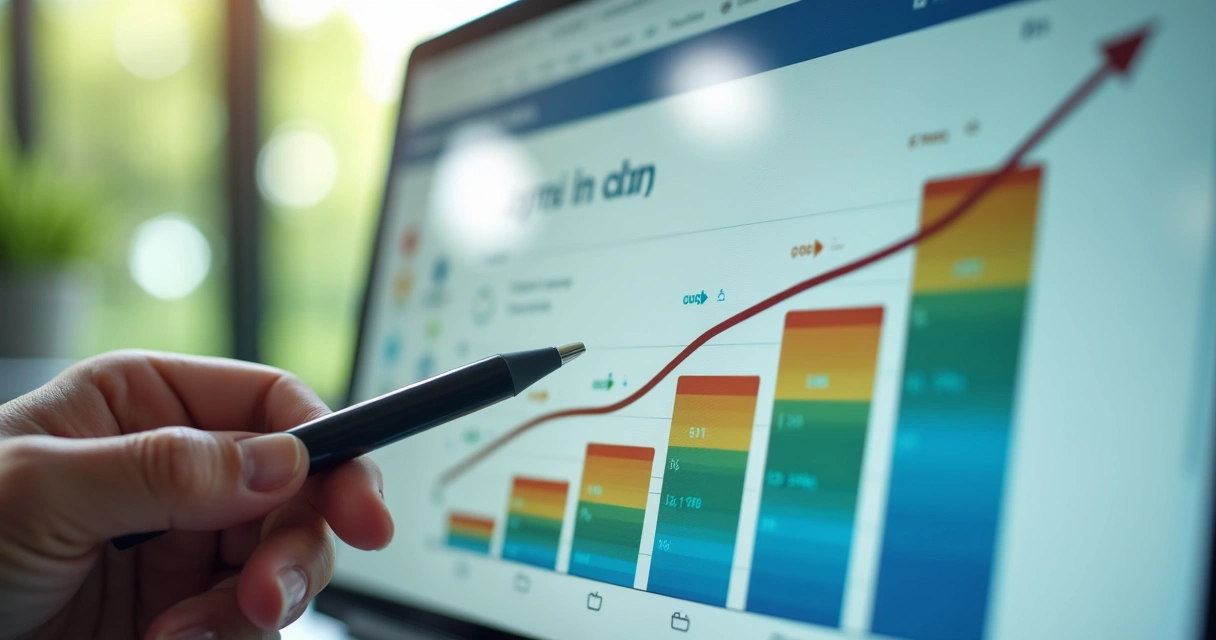 Gráfico de evolução de progresso financeiro em tela digital