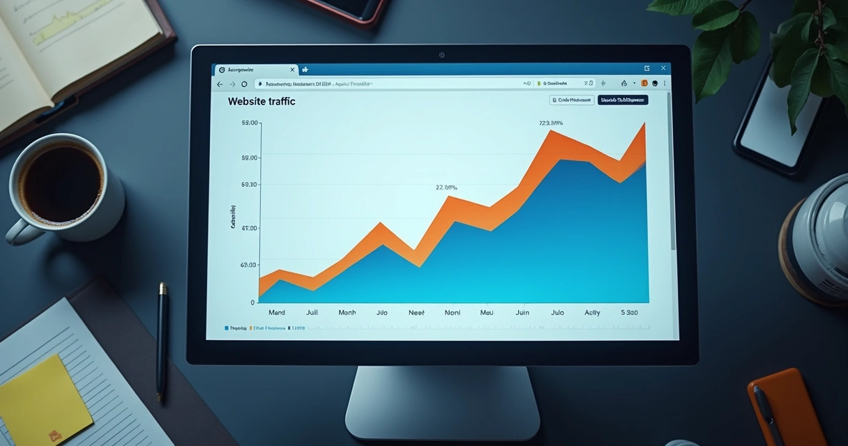 Gráfico de evolução de tráfego de blog digital 