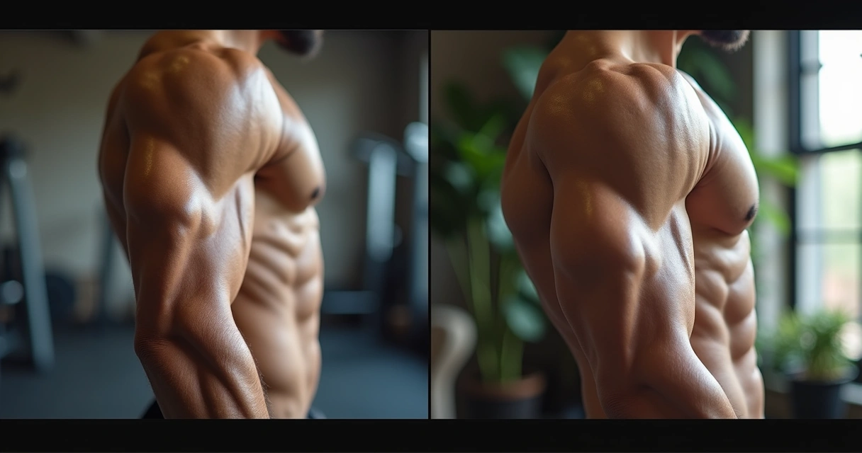 Comparação braço masculino antes e depois do treino de tríceps 