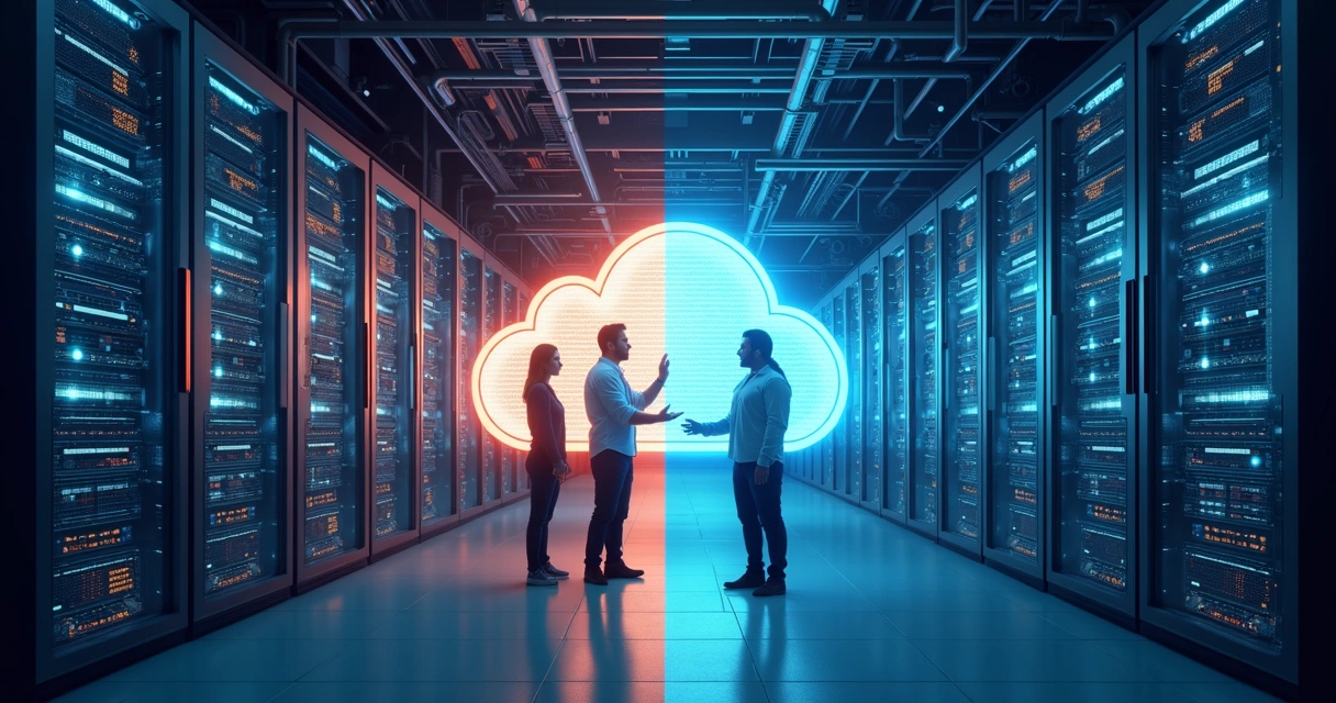 Cloud and traditional data storage transition visualization 