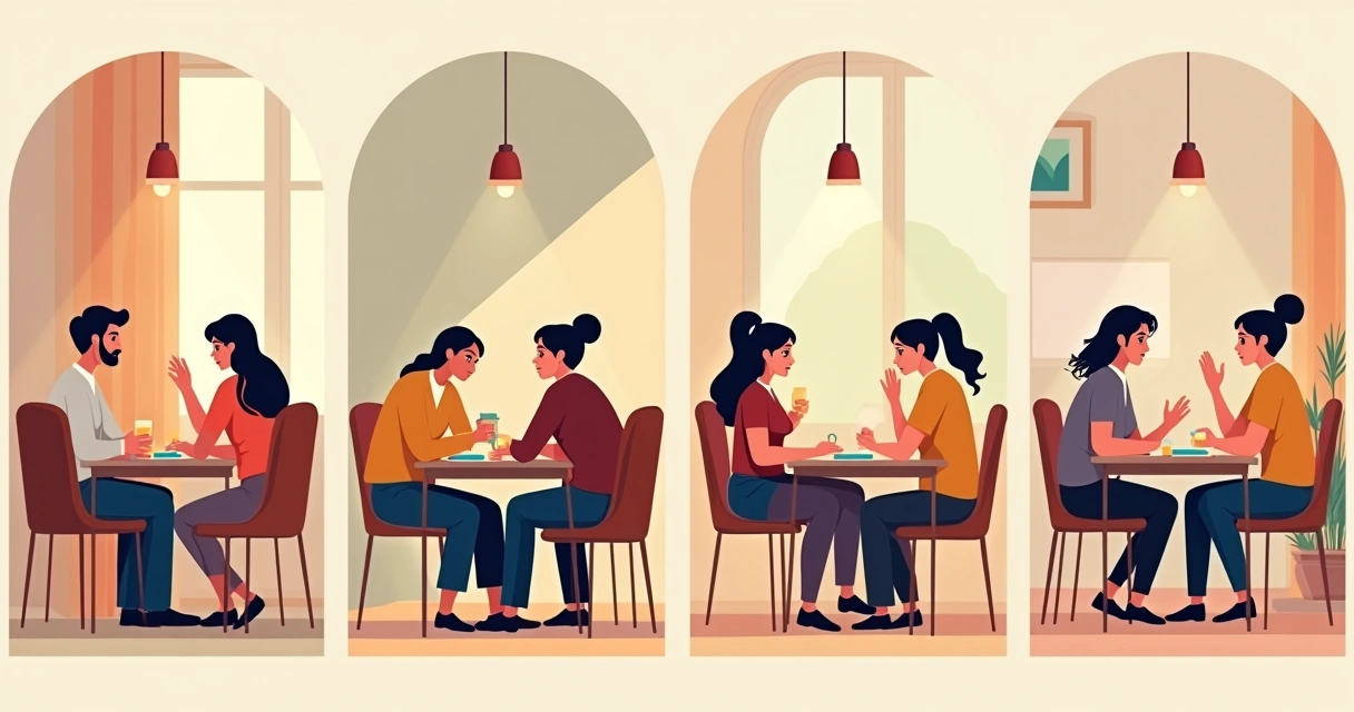 A sequence showing the same person in different roles within various groups 