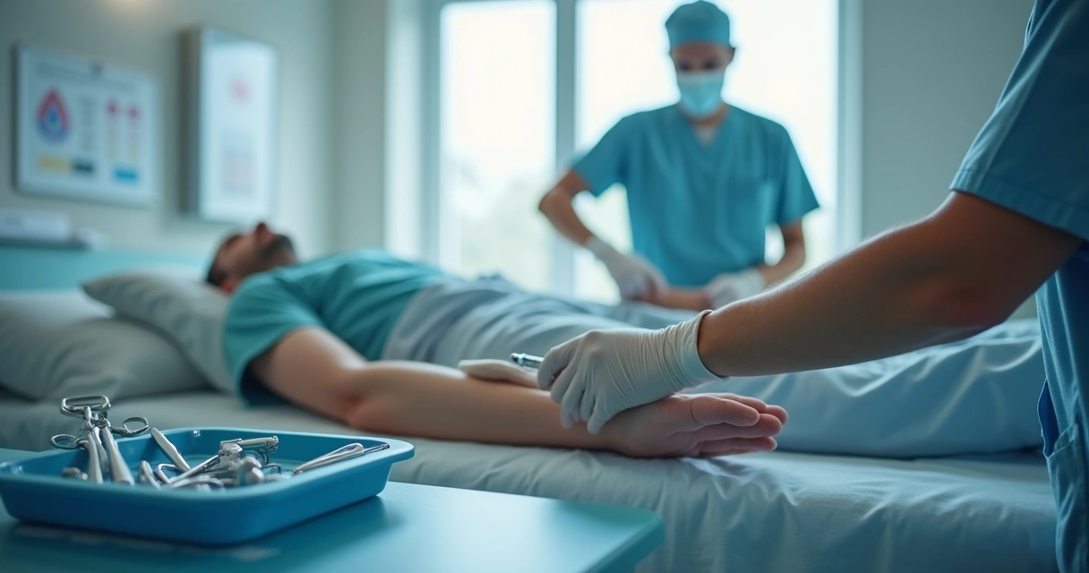 Médico realizando exame de biópsia com agulha em paciente em ambiente clínico 